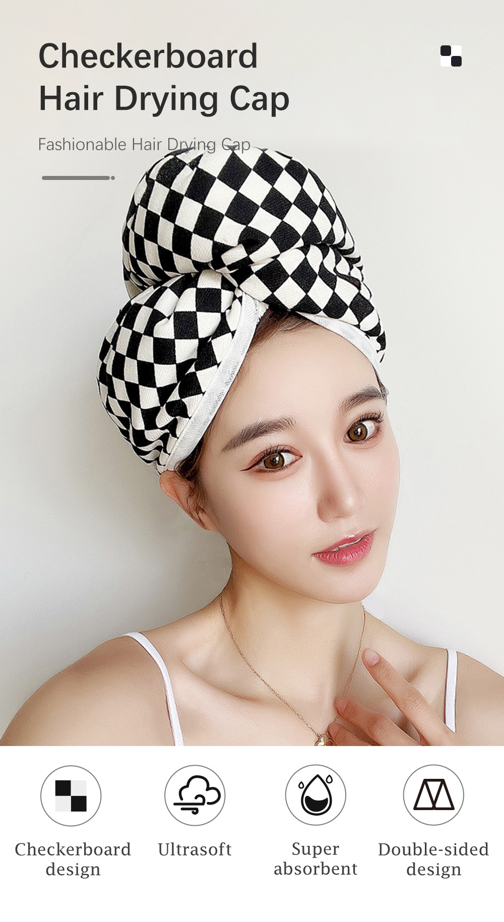 Fashion Checkerboard Hair Drying Cap-1
